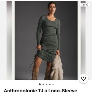 T.La Long Sleeve Gray Ruched Dress